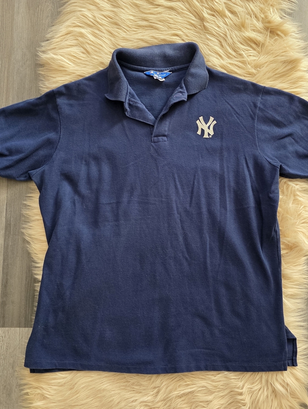 Champion Vintage 90s Short‎ Sleeve Yankees Polo Shirt Navy Blue Men's Size XL